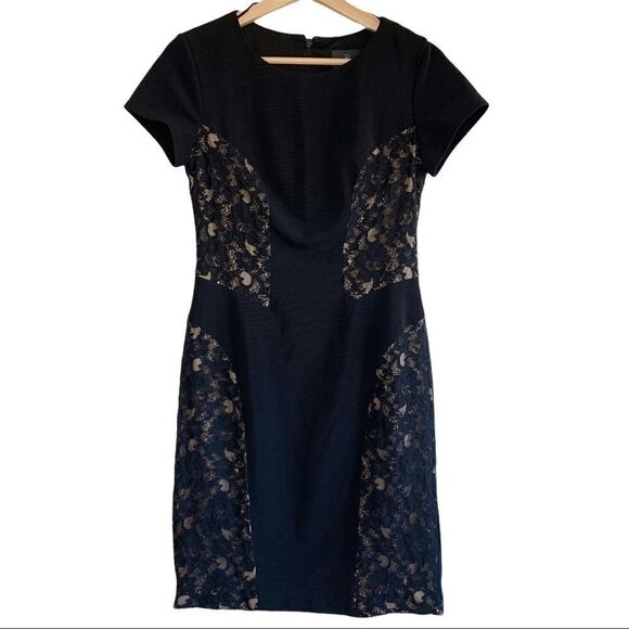 Adrianna Papell Black/Nude Lace Fitted Dress - Picture 1 of 7